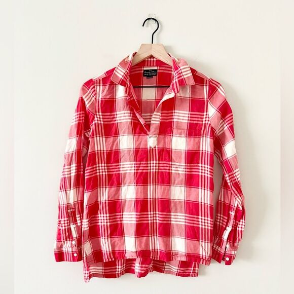 Broadway & Broome Cotton Plaid Shirt in Red & White - Size S - Picture 1 of 5
